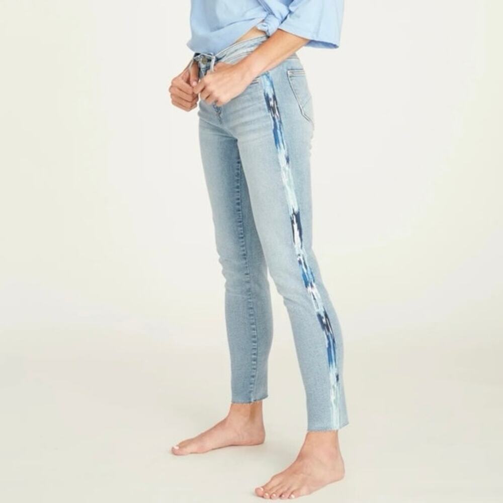 Driftwood High Rise Skinny Ankle Jeans Light Indigo Ikat Embroidered Size 26x28